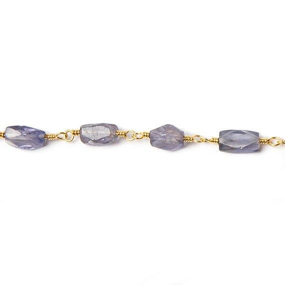 6x5-8x5mm Iolite faceted rectangle Gold Rosary Chain by the foot 22 beads - The Bead Traders