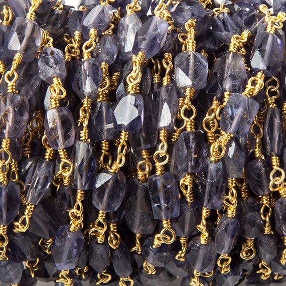 6x5-8x5mm Iolite faceted rectangle Gold Rosary Chain by the foot 22 beads - The Bead Traders