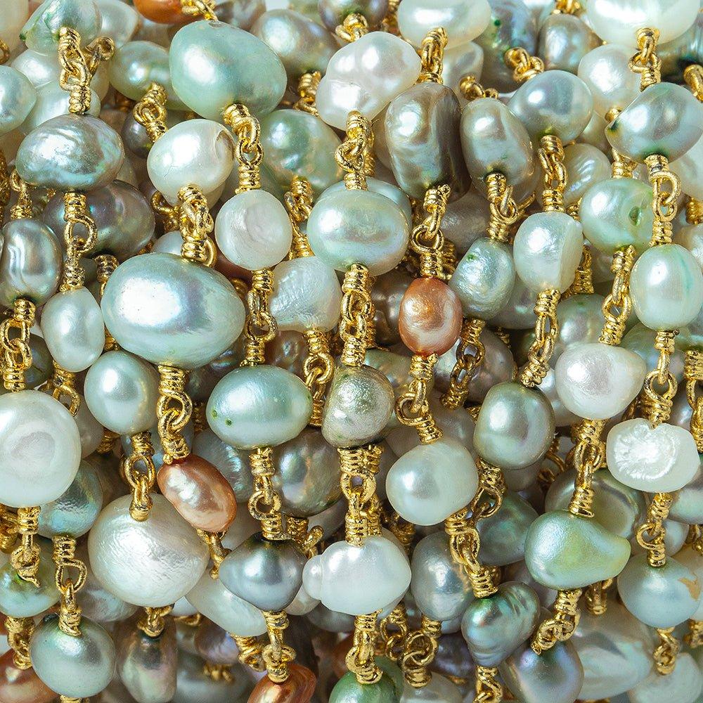 6x5-8x5mm Multi Color Baroque Pearl Gold plated Chain - The Bead Traders