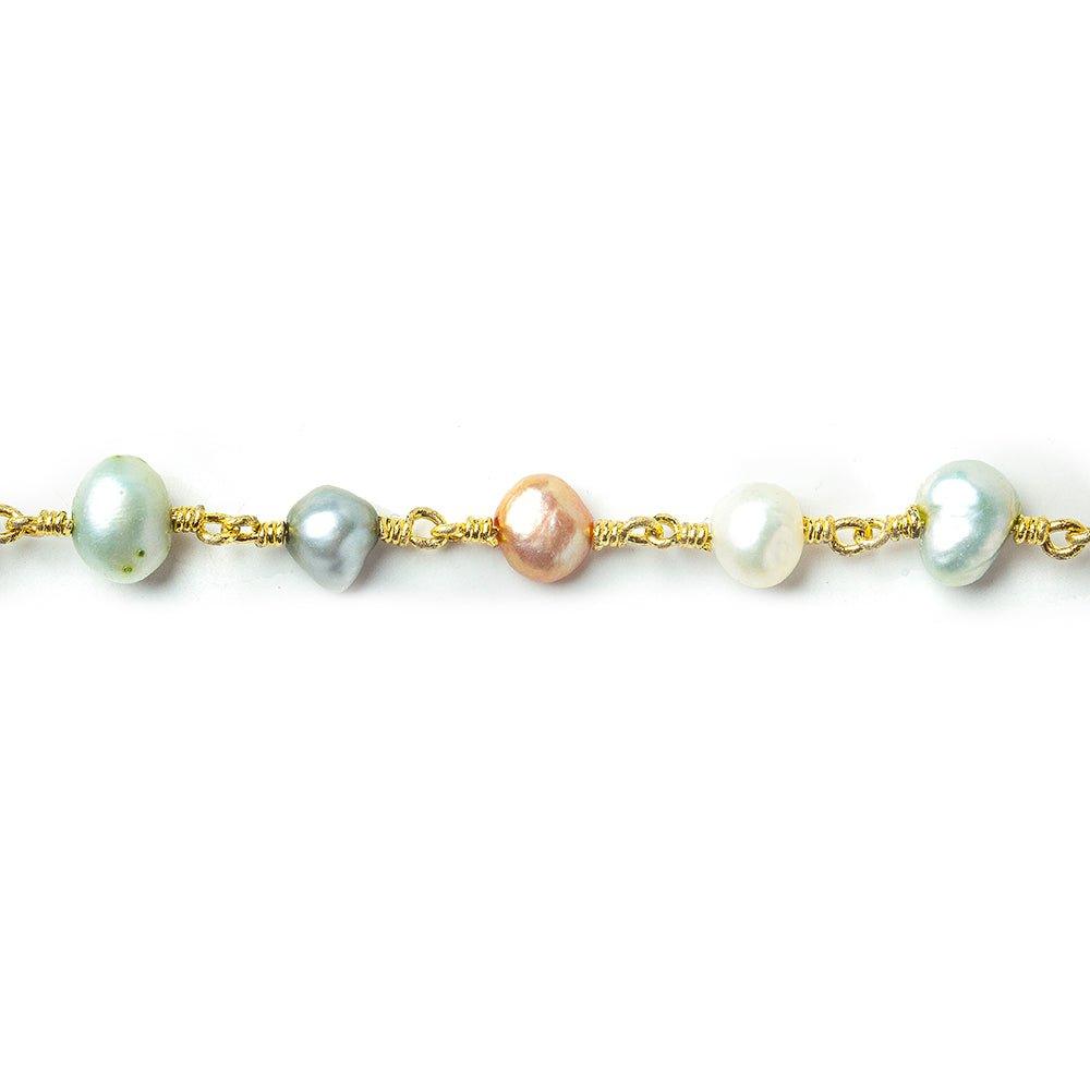 6x5-8x5mm Multi Color Baroque Pearl Gold plated Chain - The Bead Traders