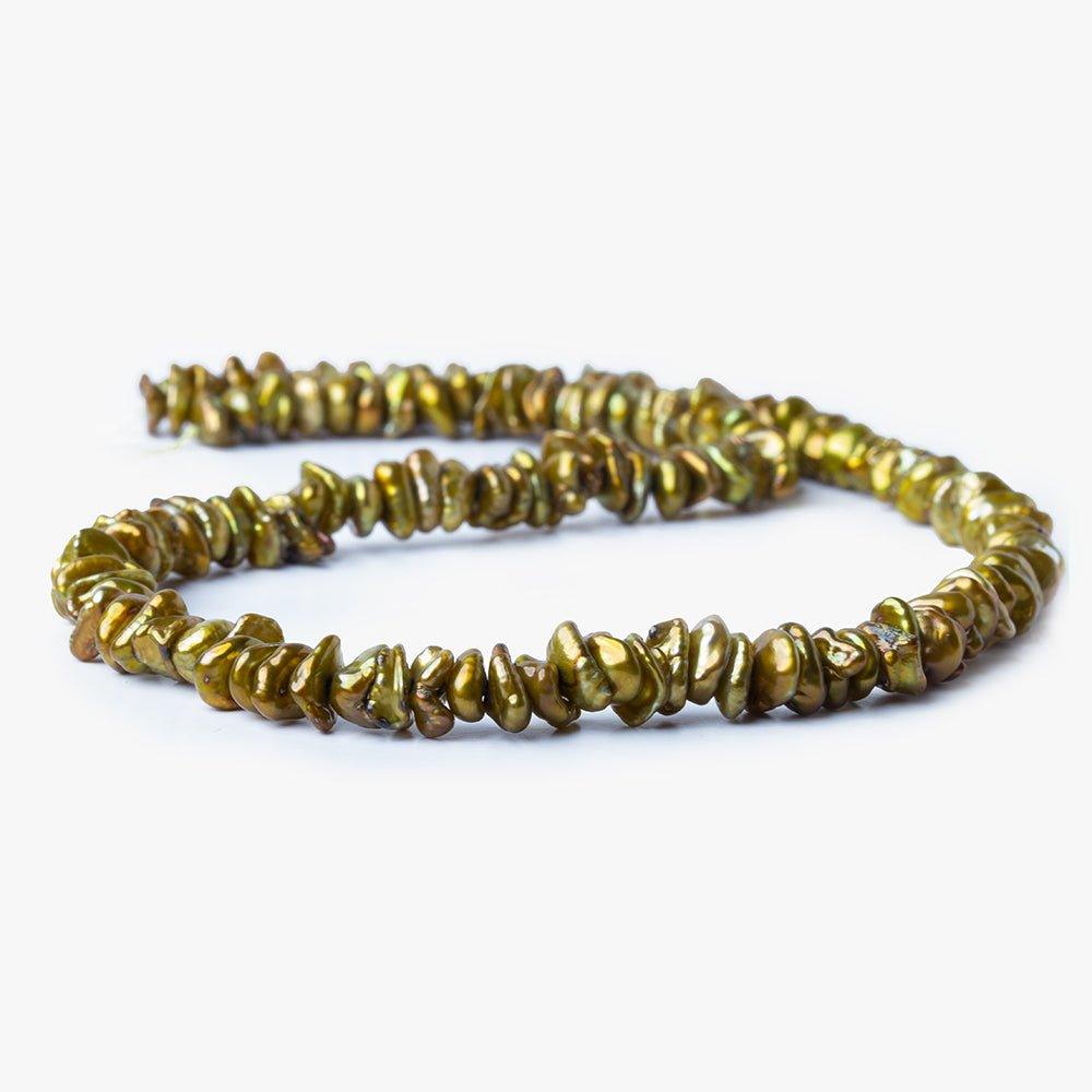 6x5-9x6mm Golden Green Center drilled Keshi Freshwater Pearls 15.5 inch - The Bead Traders