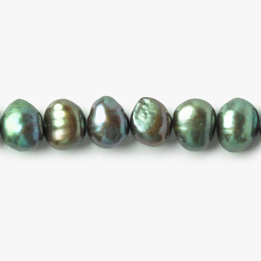 6x5mm-8x6mm Peacock Green Baroque Side Drilled Freshwater Pearls 16 inch 63 pieces - The Bead Traders