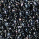 6x5mm Black Blue Baroque Freshwater Pearl Black Gold plated Chain by the foot 28 pieces - The Bead Traders