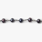 6x5mm Black Blue Baroque Freshwater Pearl Black Gold plated Chain by the foot 28 pieces - The Bead Traders