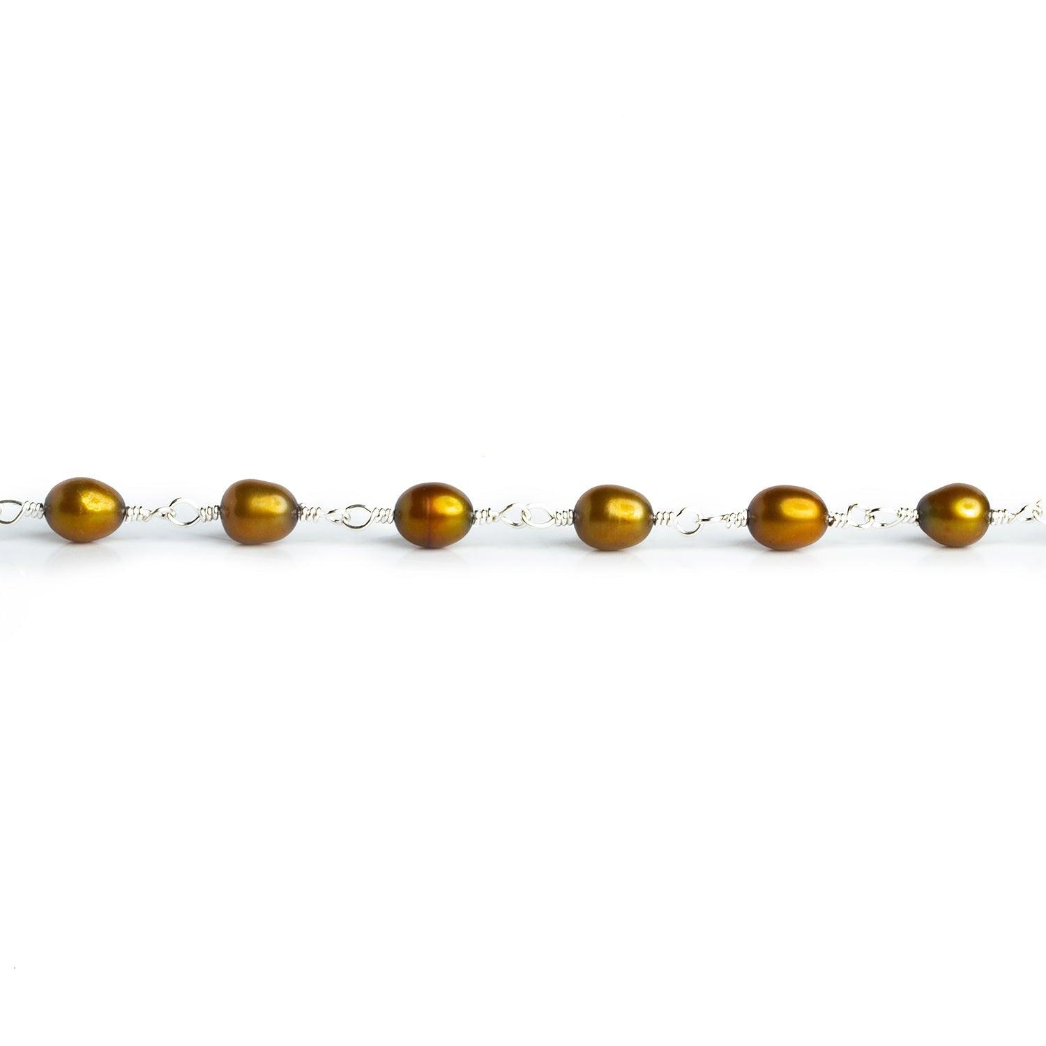 6x5mm Bronze Oval Pearl Silver Chain 23 beads - The Bead Traders