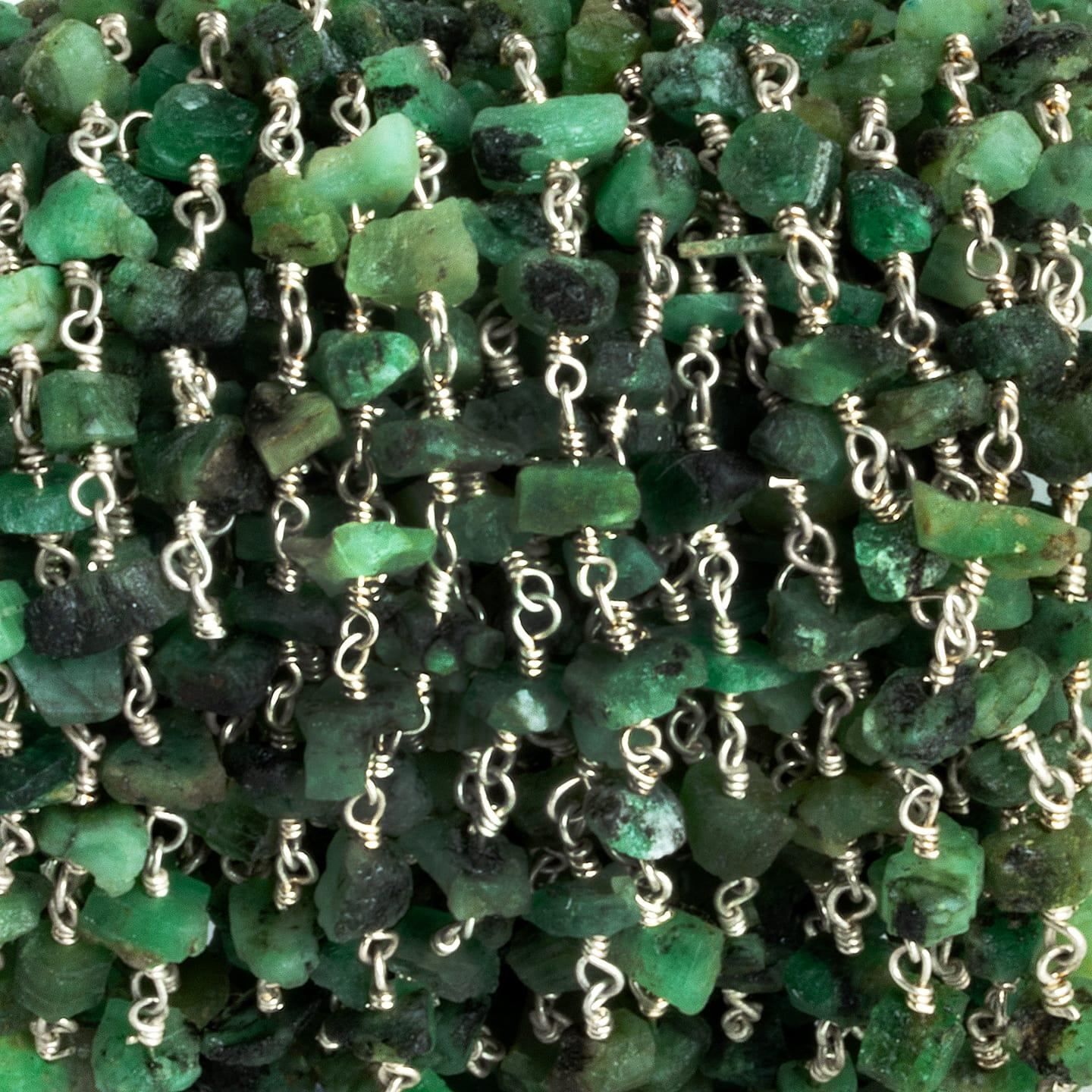 6x5mm Emerald Chip Silver Chain 35 beads - The Bead Traders
