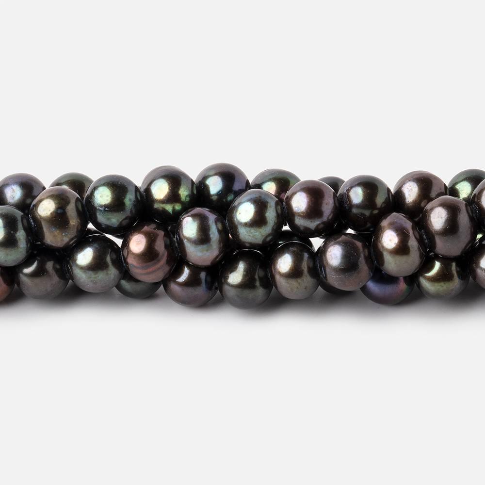 6x5mm Green Peacock Off Round Freshwater Pearls 15 inch 75 pieces - The Bead Traders