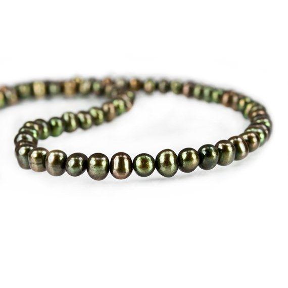6x5mm Irish Green side drilled Baroque Freshwater Pearl Strand 16 Inch 78 pieces - The Bead Traders