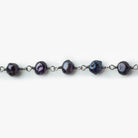 6x5mm Matte Blue Baroque Freshwater Pearl Black Gold plated Chain by the foot 28 pieces - The Bead Traders