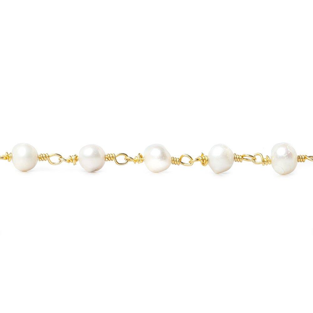 6x5mm Off White Off Round Freshwater Pearl Gold plated Chain by the foot 27 pieces - The Bead Traders