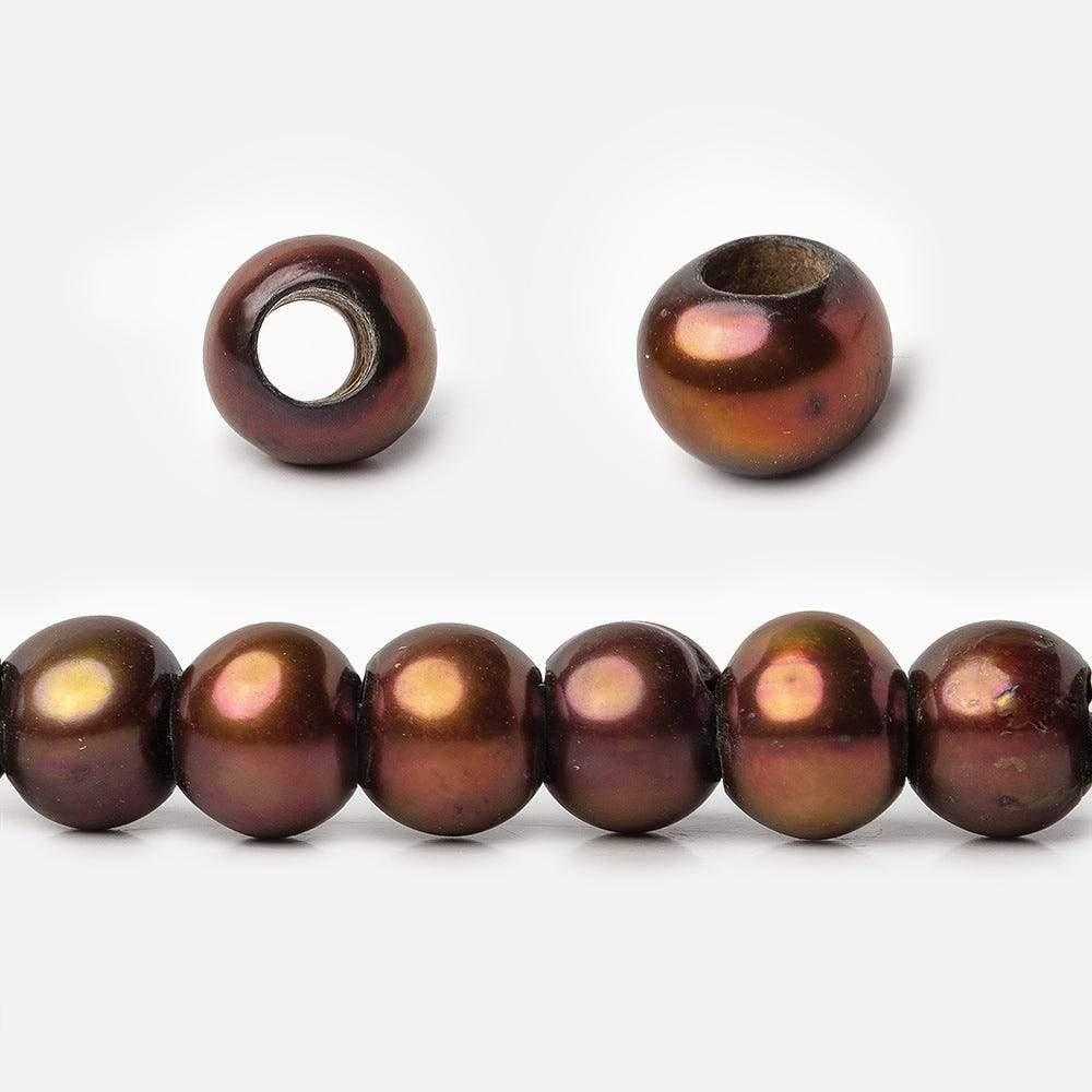 6x5mm Spice Brown 2.5mm Large hole Pearl Off Round Pearl 72 pcs - The Bead Traders
