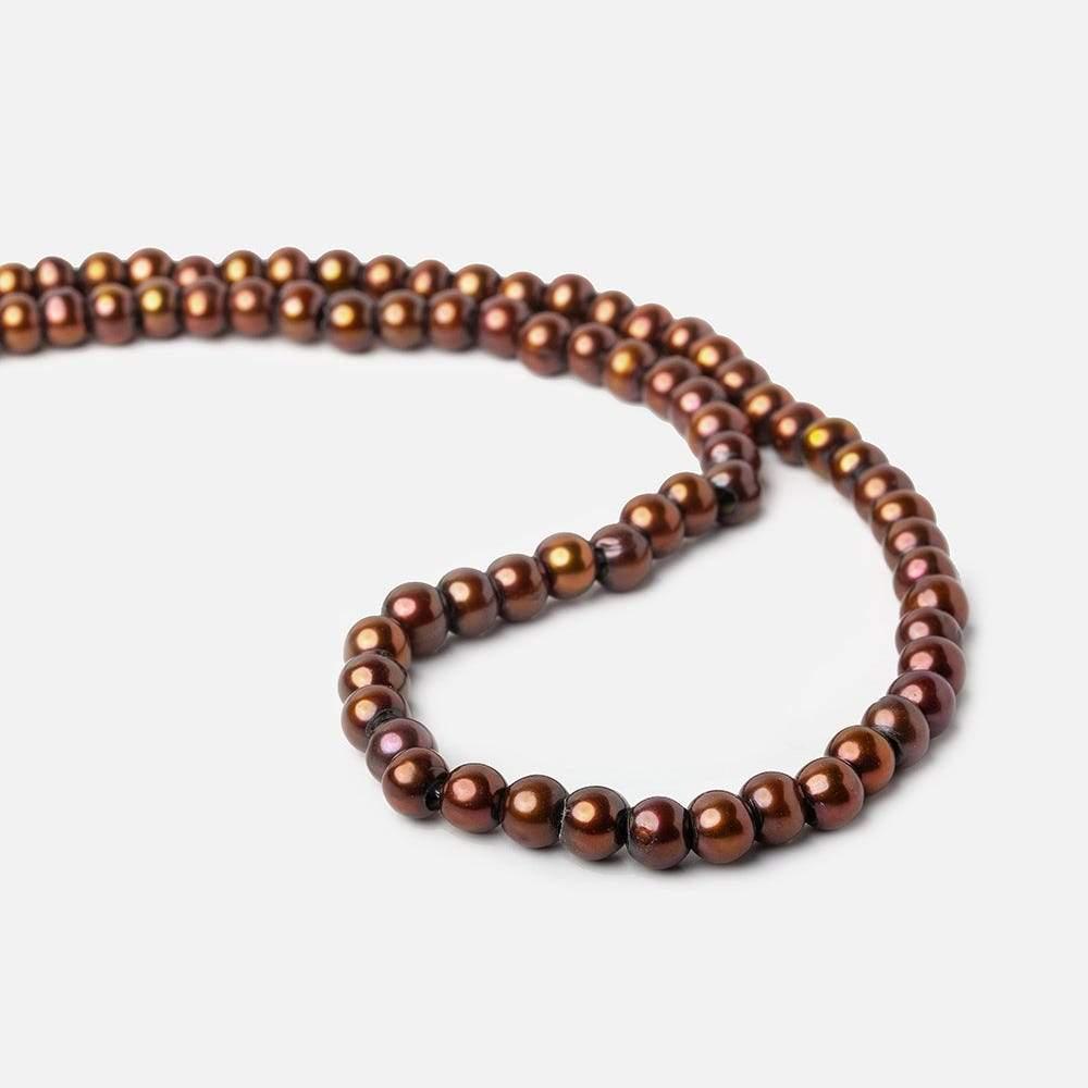 6x5mm Spice Brown 2.5mm Large hole Pearl Off Round Pearl 72 pcs - The Bead Traders