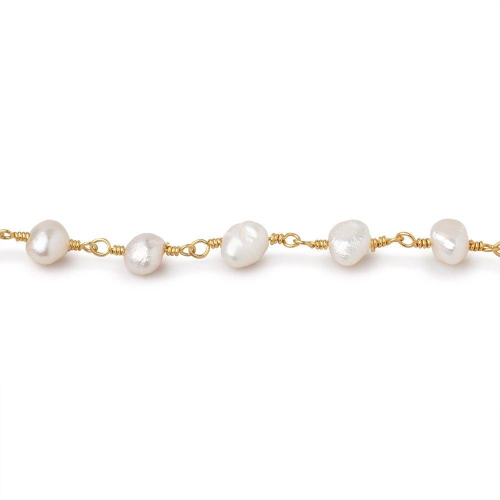 6x5mm White Baroque Pearl Gold Chain - The Bead Traders