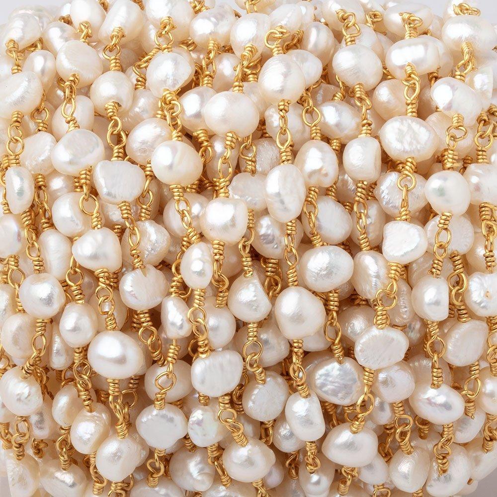 6x5mm White Baroque Pearl Gold Chain - The Bead Traders