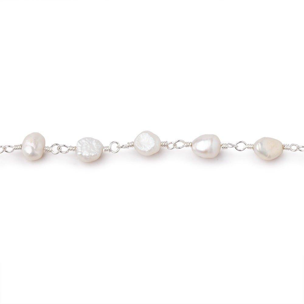 6x5mm White Baroque Pearl Silver Chain - The Bead Traders