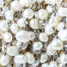 6x6-8x6mm Off White Baroque Pearl Black Gold plated Chain by the foot 23 pieces - The Bead Traders