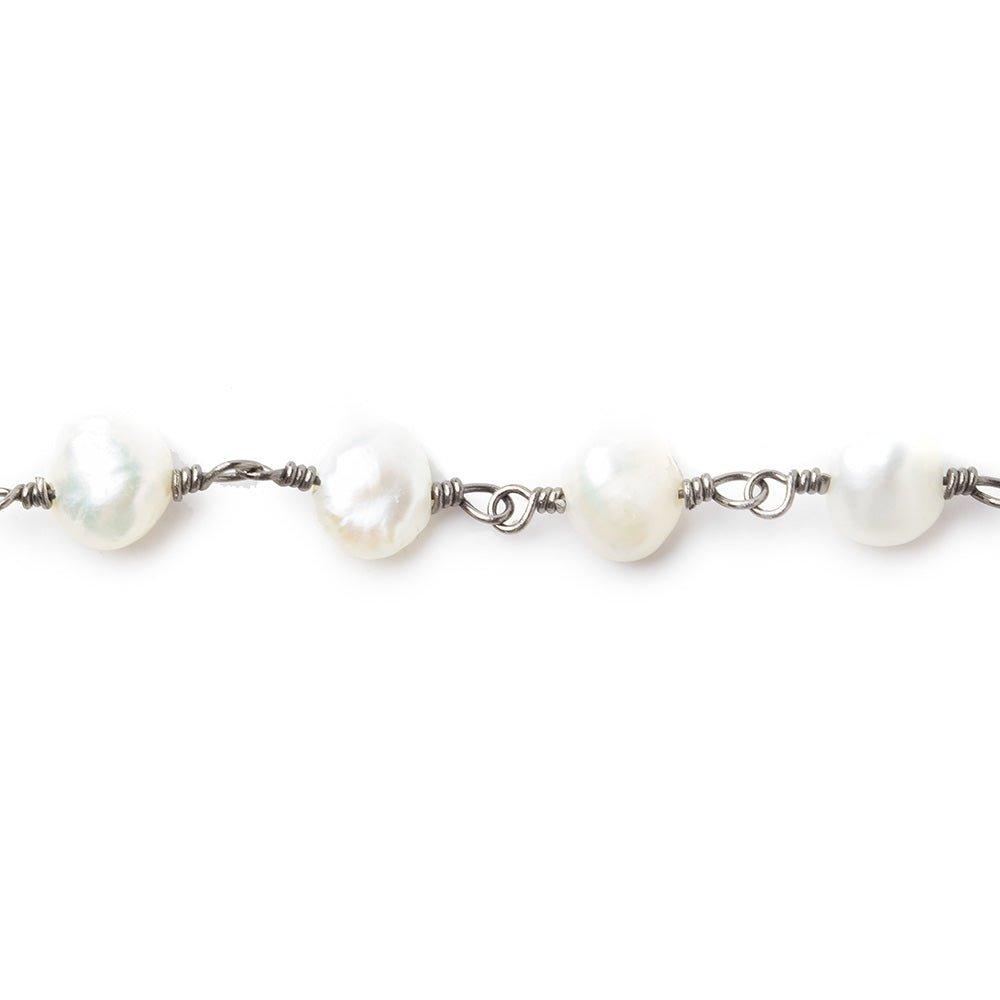 6x6-8x6mm Off White Baroque Pearl Black Gold plated Chain by the foot 23 pieces - The Bead Traders
