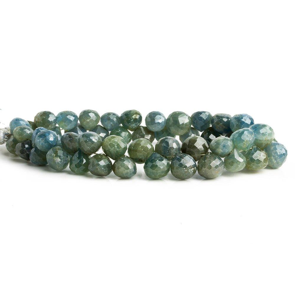 6x6-8x8mm Green Blue Sapphire Faceted Candy Kiss Beads 8 inch 53 pcs - The Bead Traders