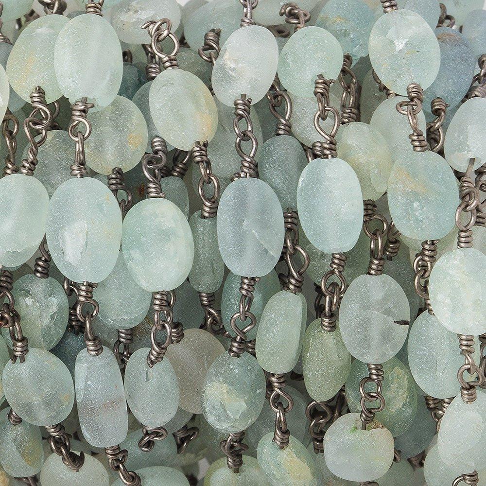 6x6-9x6mm Matte Aquamarine plain nugget Black Gold Chain by the foot 22 beads - The Bead Traders