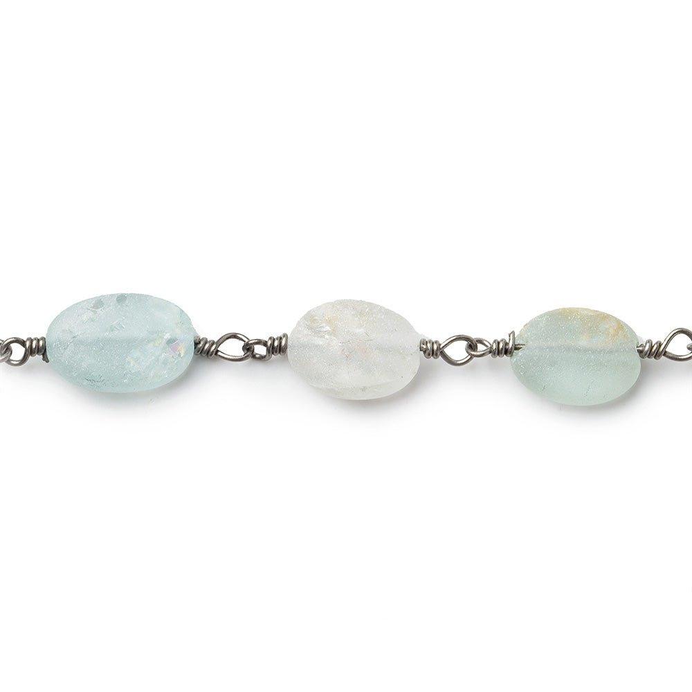 6x6-9x6mm Matte Aquamarine plain nugget Black Gold Chain by the foot 22 beads - The Bead Traders
