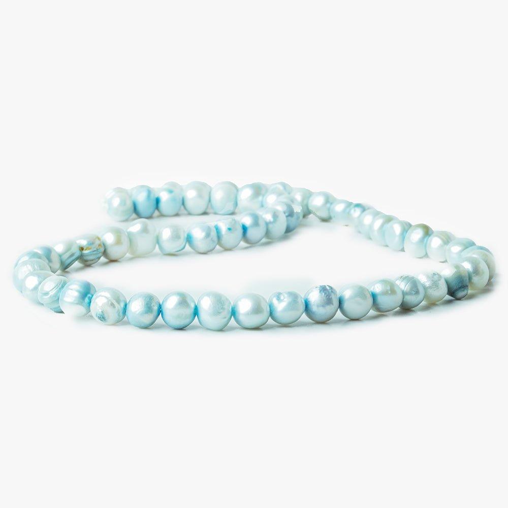6x7mm - 8x6mm Aqua Blue Shaded Baroque Freshwater Pearls 14 inch 55 beads - The Bead Traders