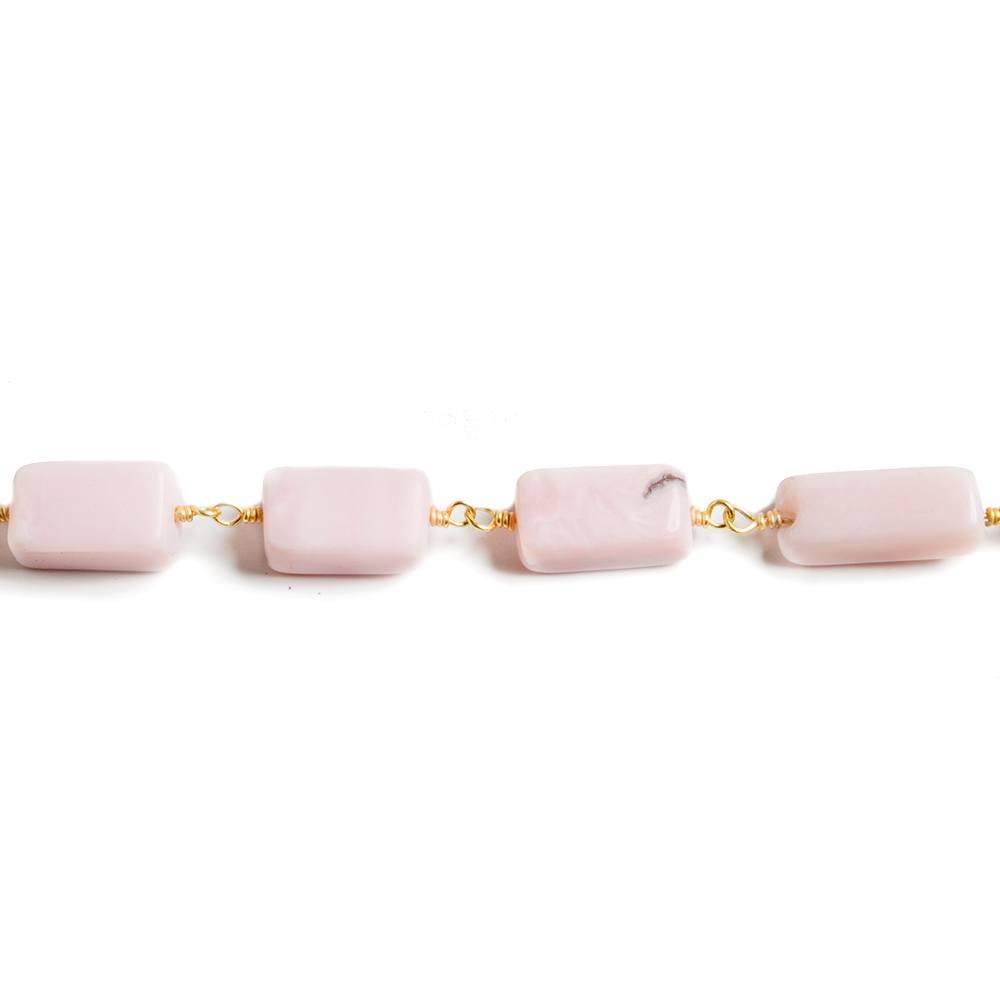 6x9-6x11mm Pink Peruvian Opal rectangle Gold plated Chain by the foot 18pcs - The Bead Traders