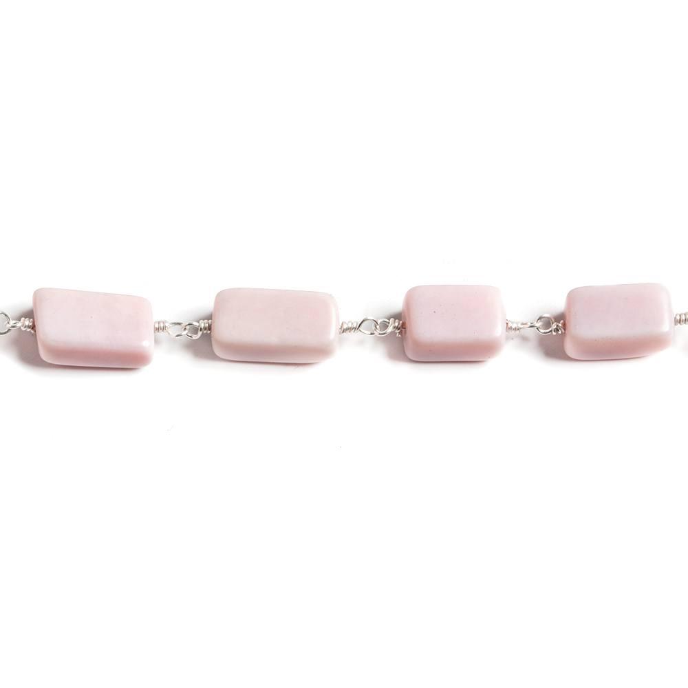 6x9-6x11mm Pink Peruvian Opal rectangle Silver plated Chain by the foot 18pcs - The Bead Traders