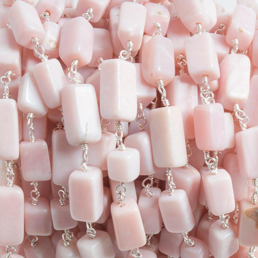 6x9-6x11mm Pink Peruvian Opal rectangle Silver plated Chain by the foot 18pcs - The Bead Traders