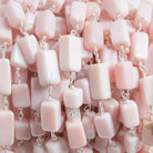 6x9-6x11mm Pink Peruvian Opal rectangle Silver plated Chain by the foot 18pcs - The Bead Traders