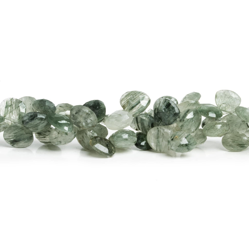 7-10mm Green Tourmalinated Quartz Hearts 8 inch 50 beads - The Bead Traders