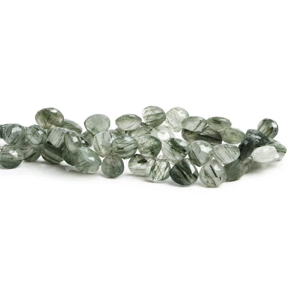 7-10mm Green Tourmalinated Quartz Hearts 8 inch 50 beads - The Bead Traders