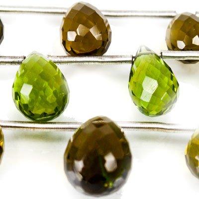 7-10mm Olive Green Glass Beads Faceted Top Drilled Teardrops - The Bead Traders