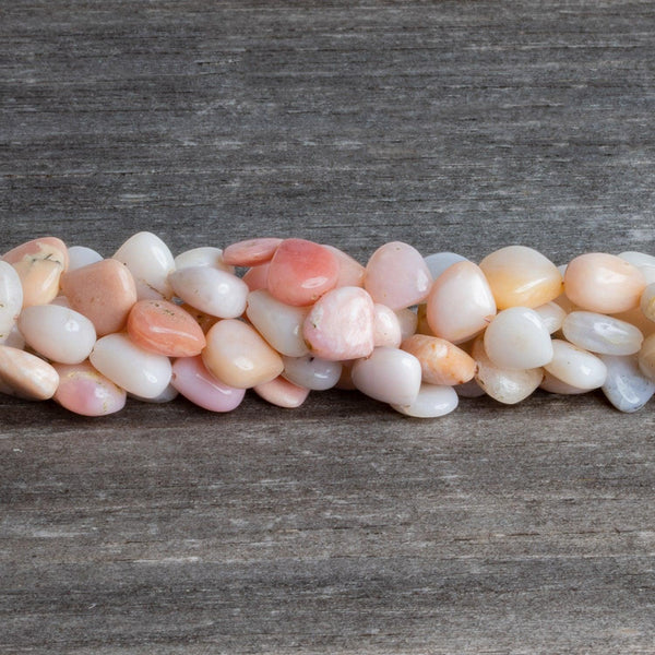 7-10mm Pink Peruvian Opal Plain Hearts 8 inch 22 beads