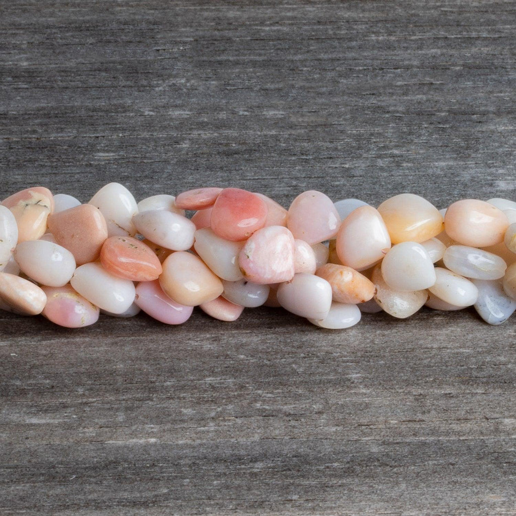 7-10mm Pink Peruvian Opal Plain Hearts 8 inch 22 beads - The Bead Traders