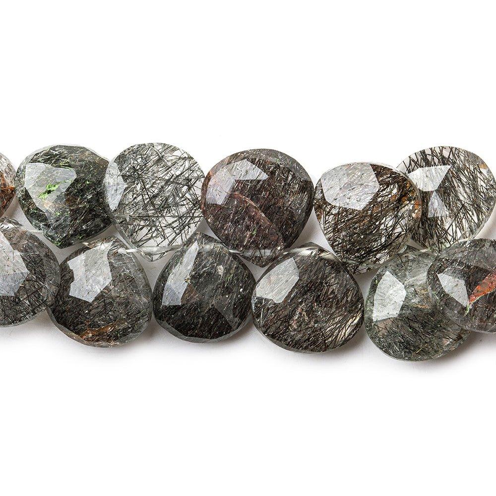 7-12mm Multi Tourmalinated Quartz Faceted Heart Beads 6.5 inch 35 pieces - The Bead Traders