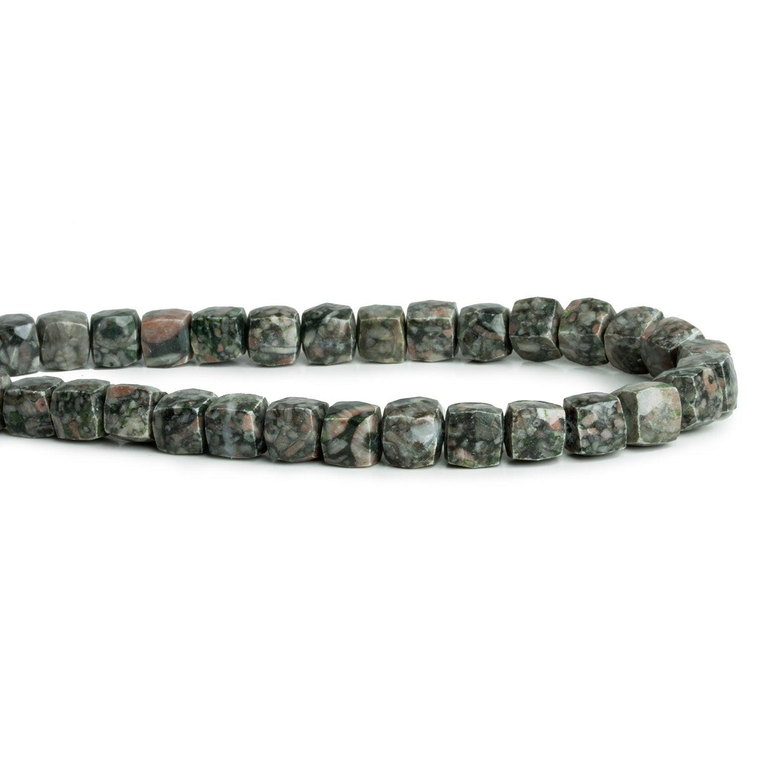 7-7.5mm Green & Pink Ocean Jasper Faceted Cube Beads 8 inch 27 pieces - The Bead Traders