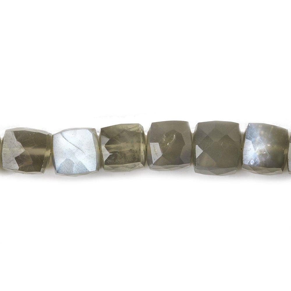 7-7.5mm Grey Moonstone faceted cubes 8 inch 27 beads - The Bead Traders