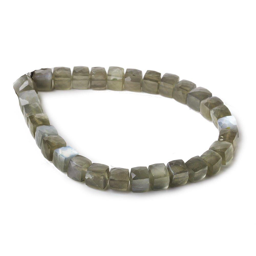 7-7.5mm Grey Moonstone faceted cubes 8 inch 27 beads - The Bead Traders