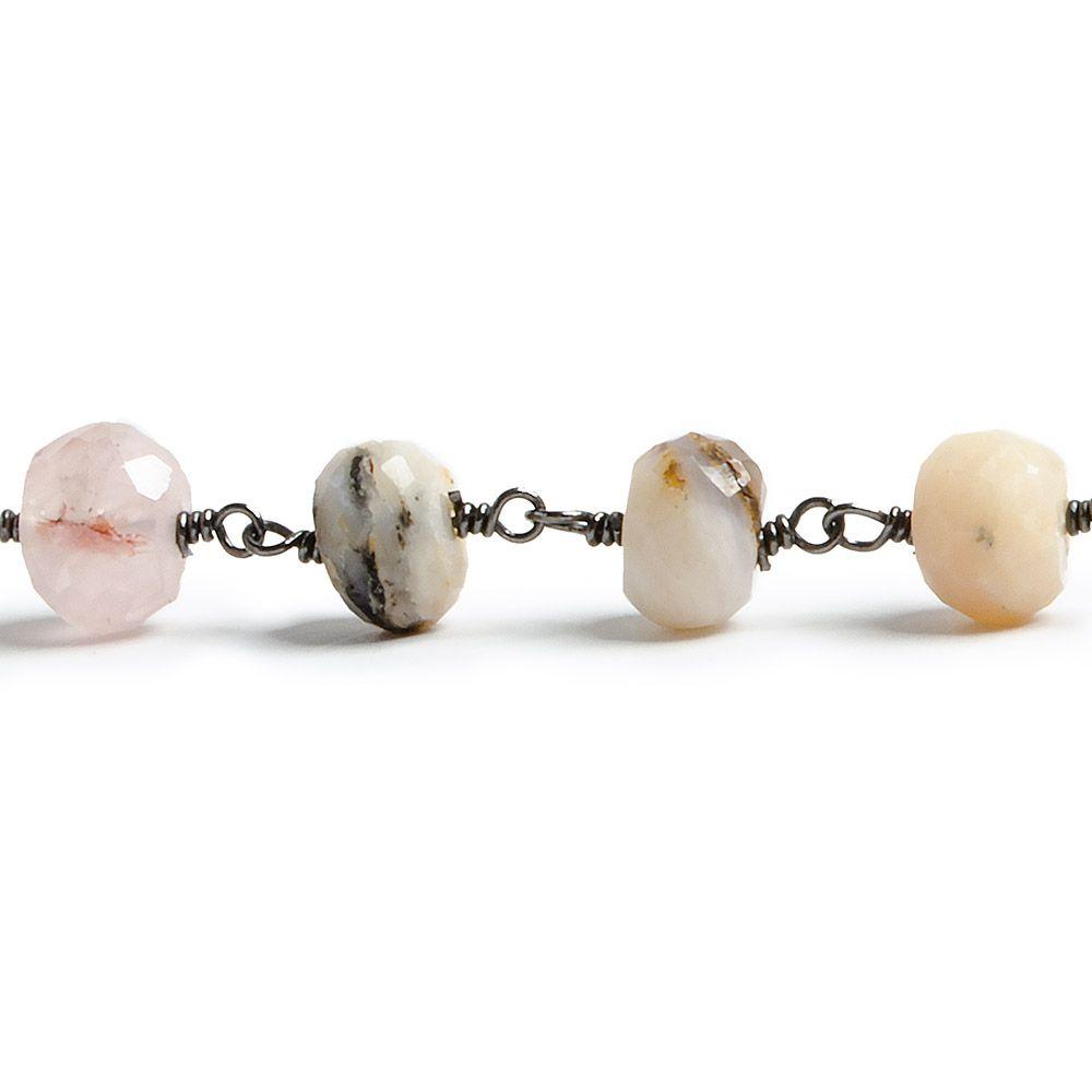 7-7.5mm Pink Peruvian Opal faceted rondelle Black Gold plated Chain - The Bead Traders