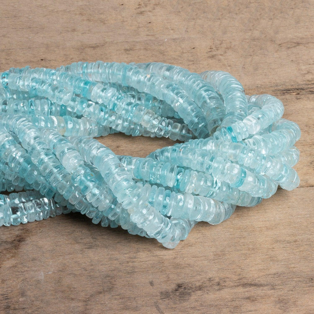 7-8mm Aquamarine Plain Heishi Beads 12 inch 130 pieces - The Bead Traders