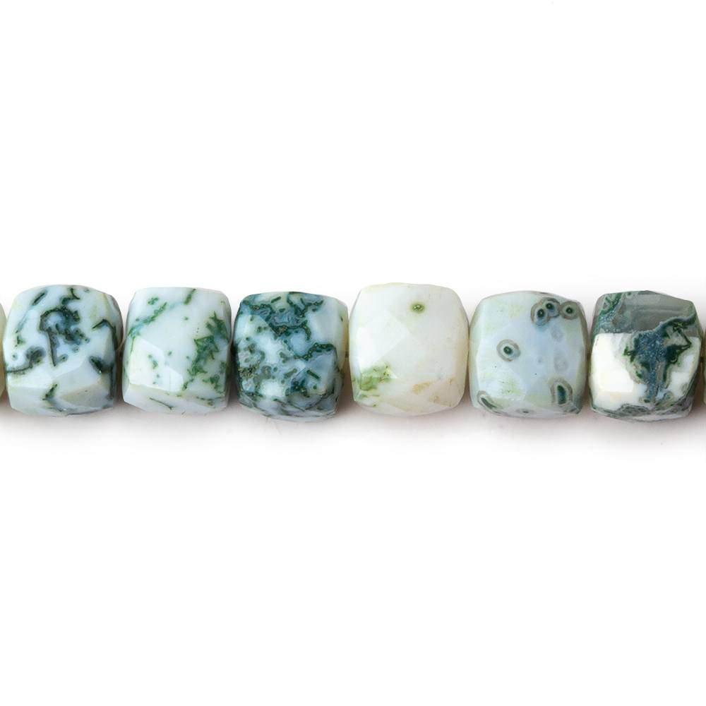 7-8mm Blue Green Moss Agate faceted cubes 8 inch 28 beads - The Bead Traders