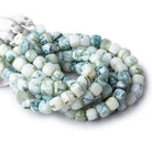 7-8mm Blue Green Moss Agate faceted cubes 8 inch 28 beads - The Bead Traders