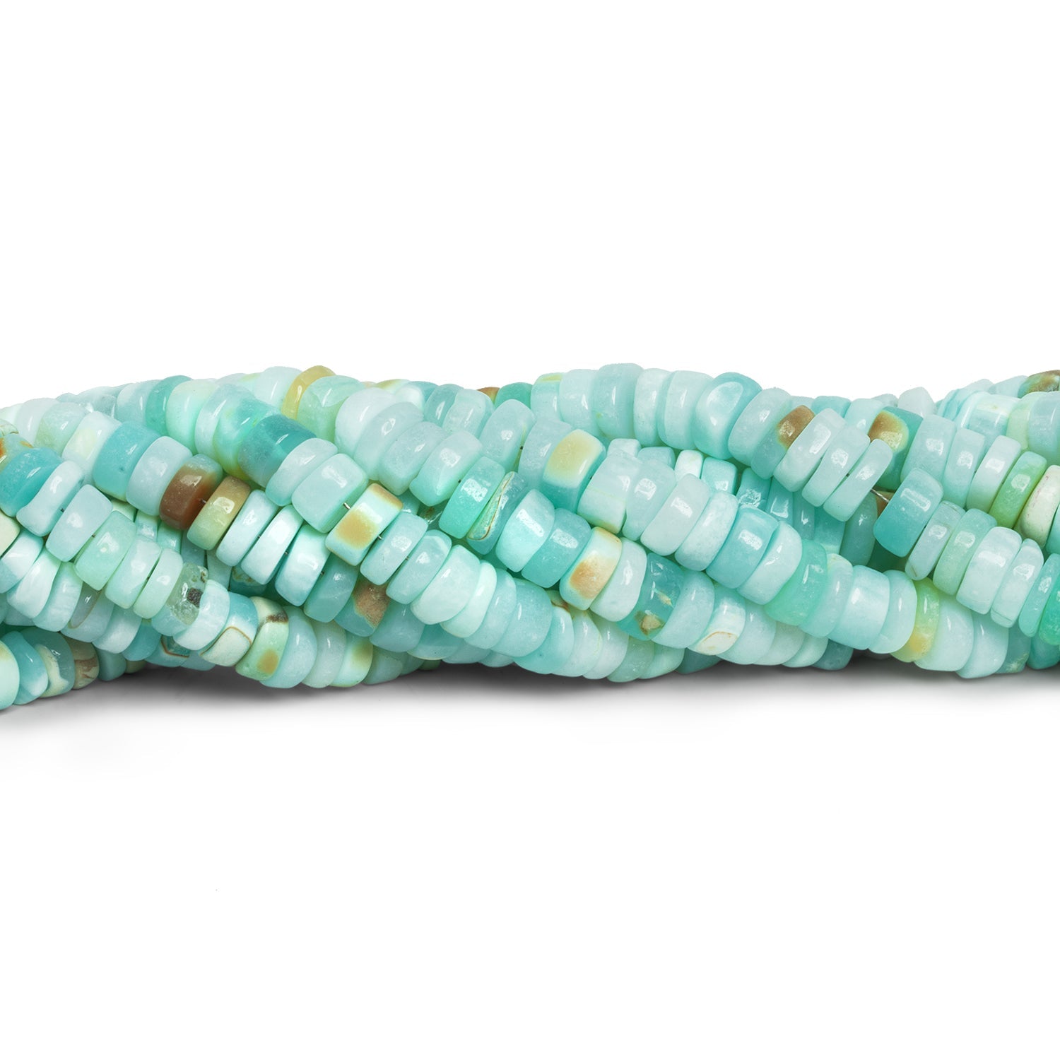 7-8mm Blue & Toasted Coconut Opal Plain Heishis 16 inch 115 beads - The Bead Traders