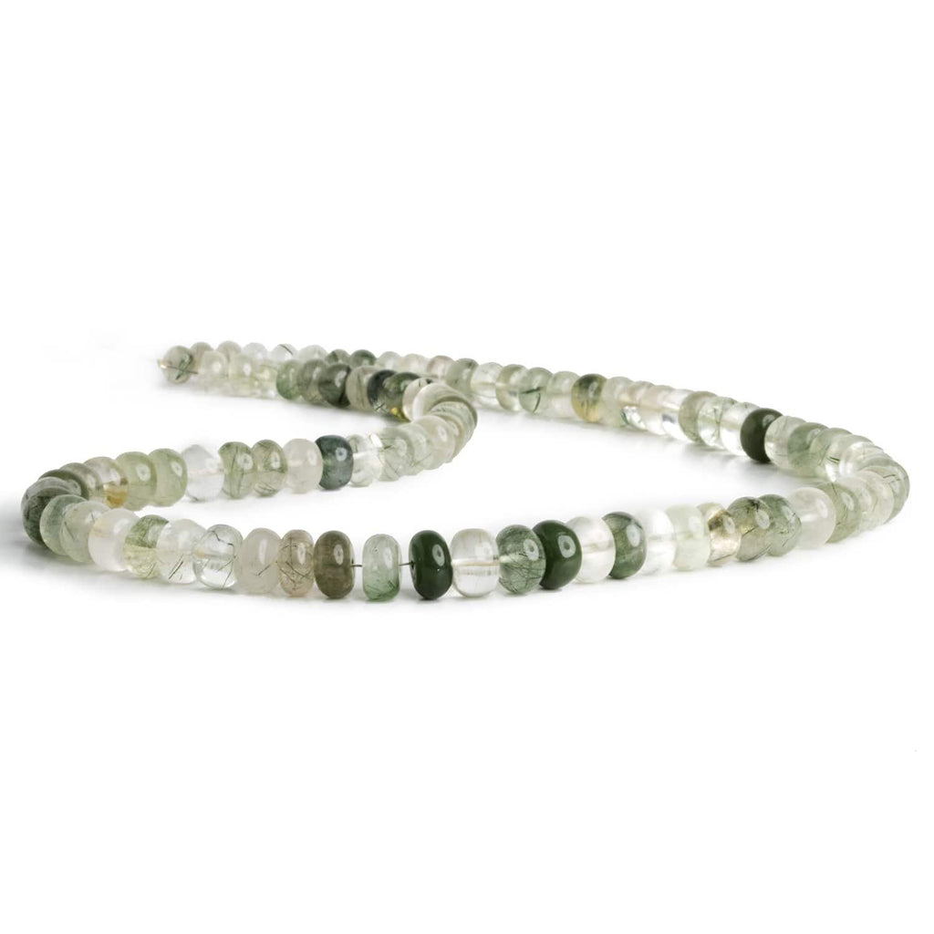 7-8mm Green Tourmalinated Quartz Plain Rondelles 16 inch 80 beads - The Bead Traders