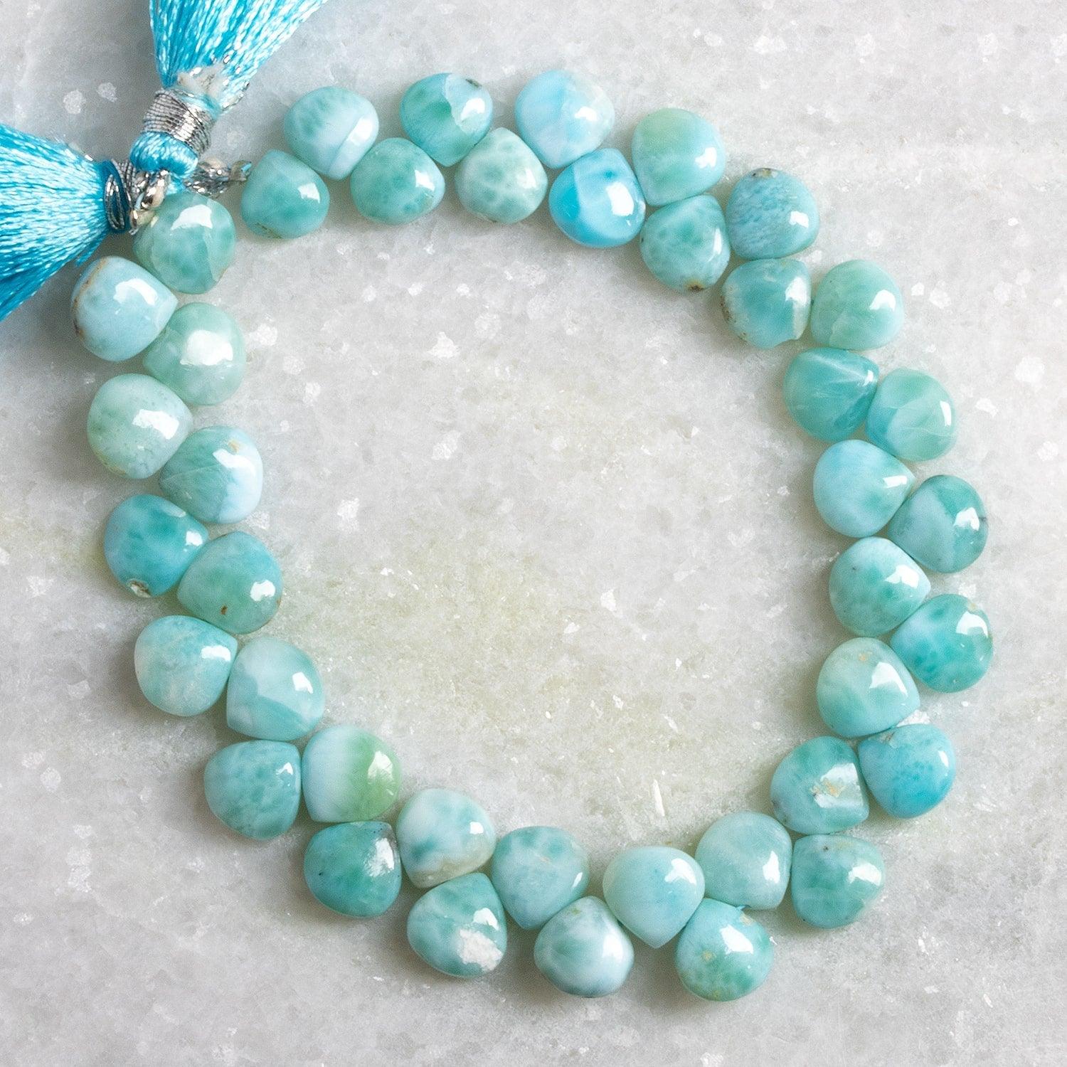 7-8mm Larimar Plain Hearts 7.5 inch 40 beads - The Bead Traders