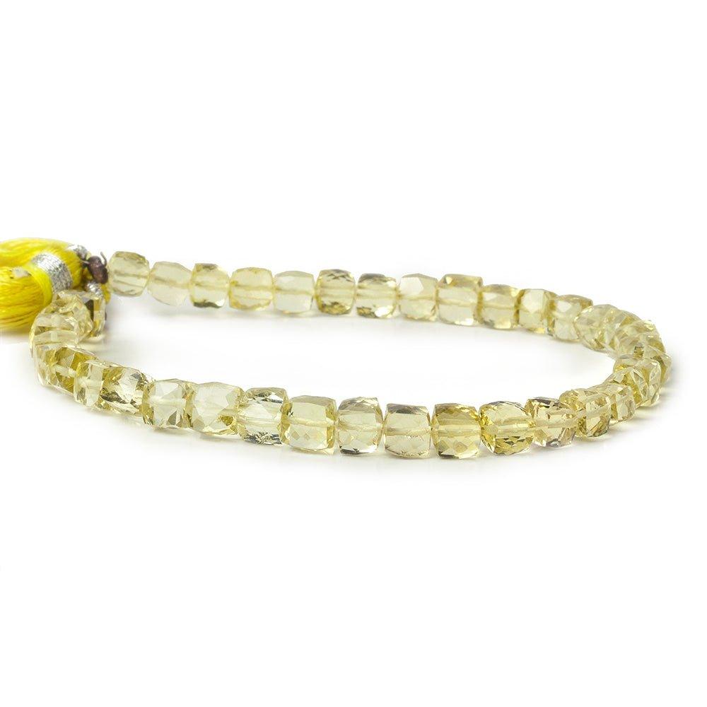 7-8mm Lemon Quartz faceted cubes 8 inch 26 beads - The Bead Traders
