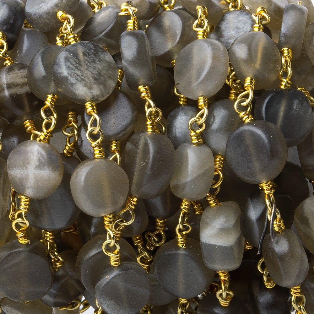 7-8mm Matte Multi Color Moonstone plain coin Gold plated Chain by the foot 23 pcs - The Bead Traders