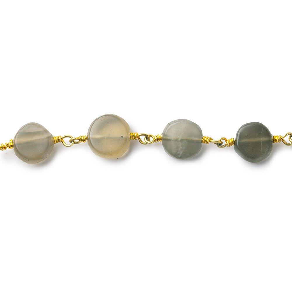 7-8mm Matte Multi Color Moonstone plain coin Gold plated Chain by the foot 23 pcs - The Bead Traders