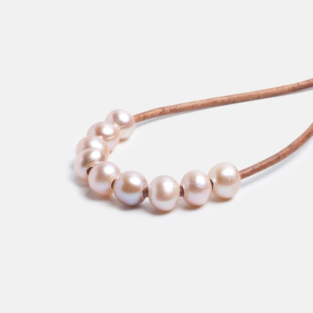 7-8mm Peach Pink Large Hole Off Round Pearls 15 inch 60 pieces - The Bead Traders