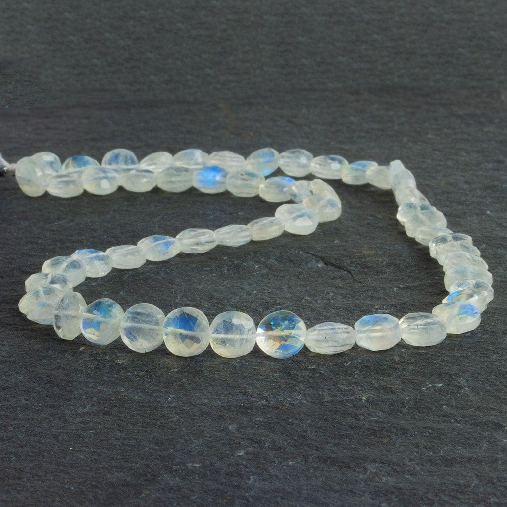 7-8mm Rainbow Moonstone Faceted Coins 16 inch 55 beads - The Bead Traders